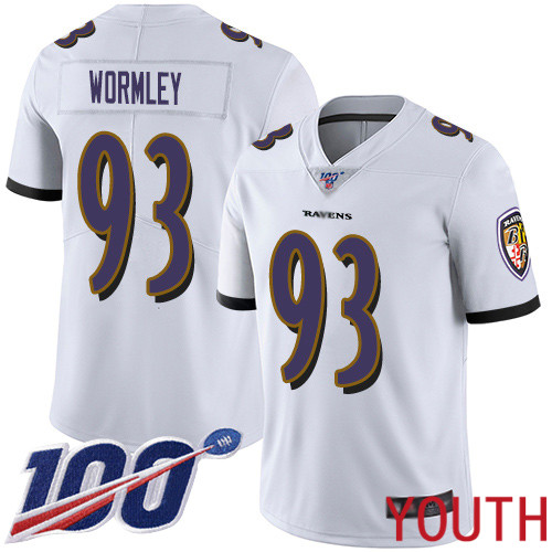Baltimore Ravens Limited White Youth Chris Wormley Road Jersey NFL Football #93 100th Season Vapor Untouchable->nfl t-shirts->Sports Accessory